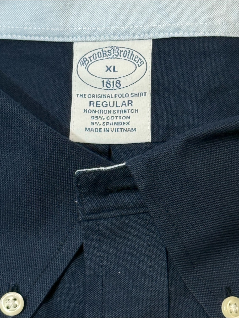 Brooks Brothers 1818 Shirt XL Navy Non Iron Quiet Luxury Preppy Stretch